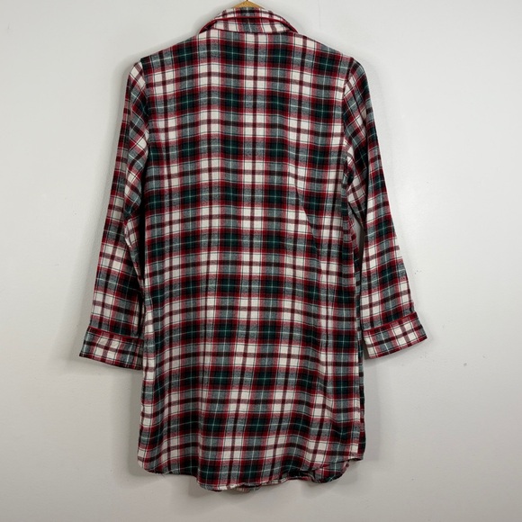 Lauren Ralph Lauren Nightshirt Womens Medium Red White Plaid Cotton Flannel PJs - Picture 2 of 11